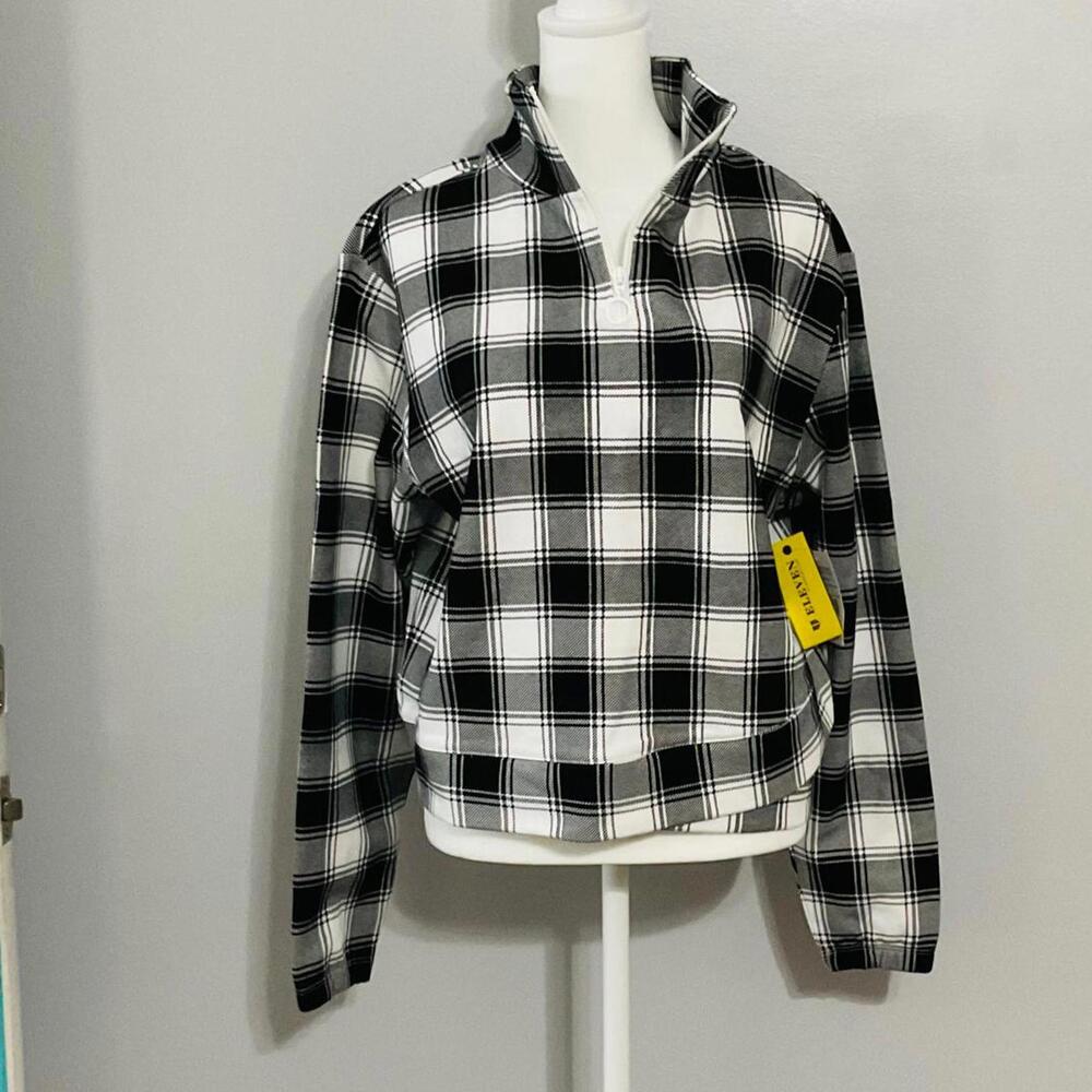 Eleven by Venus Williams Black and White Plaid 1/4 Zip Jacket XS